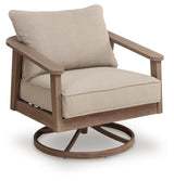 Harmony Headlands Natural/Gray Outdoor Swivel Lounge with Cushion from Ashley - Luna Furniture