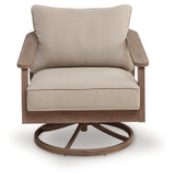 Harmony Headlands Natural/Gray Outdoor Swivel Lounge with Cushion from Ashley - Luna Furniture