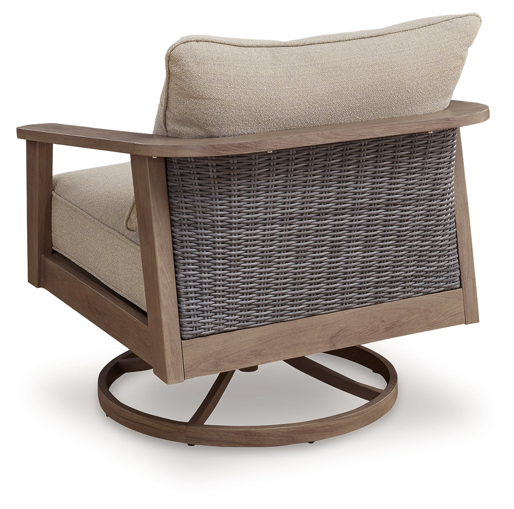 Harmony Headlands Natural/Gray Outdoor Swivel Lounge with Cushion from Ashley - Luna Furniture