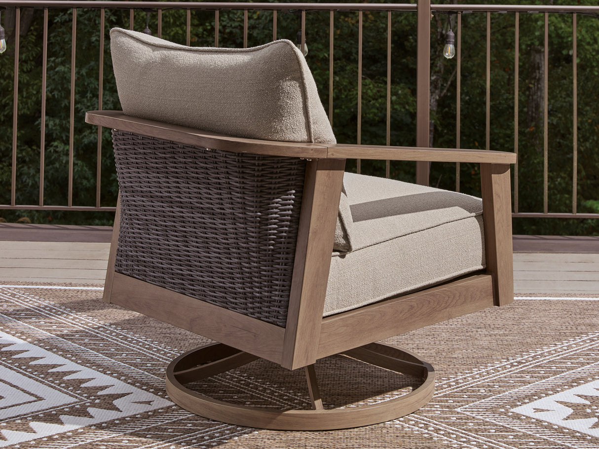 Harmony Headlands Natural/Gray Outdoor Swivel Lounge with Cushion from Ashley - Luna Furniture