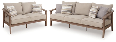 Harmony Headlands Outdoor Sofa and Loveseat in Natural/Gray from Ashley - Luna Furniture