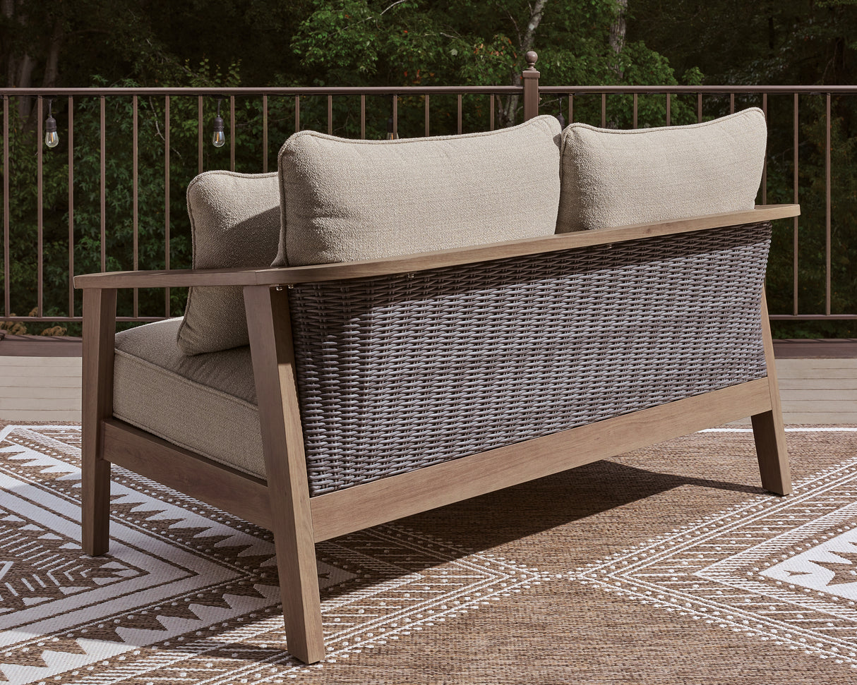 Harmony Headlands Outdoor Sofa and Loveseat with Coffee Table in Natural/Gray from Ashley Furniture - Luna Furniture