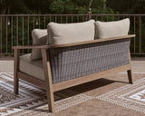 Harmony Headlands Outdoor Sofa and Loveseat with Coffee Table in Natural/Gray from Ashley Furniture - Luna Furniture
