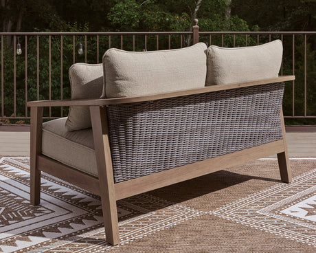 Harmony Headlands Outdoor Sofa and Loveseat with Coffee Table in Natural/Gray from Ashley Furniture - Luna Furniture