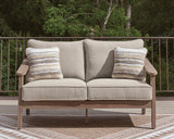 Harmony Headlands Outdoor Sofa and Loveseat with Coffee Table in Natural/Gray from Ashley Furniture - Luna Furniture