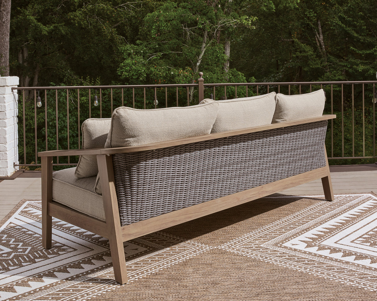 Harmony Headlands Outdoor Sofa and Loveseat with Coffee Table in Natural/Gray from Ashley Furniture - Luna Furniture