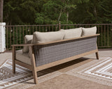 Harmony Headlands Outdoor Sofa and Loveseat with Coffee Table in Natural/Gray from Ashley Furniture - Luna Furniture