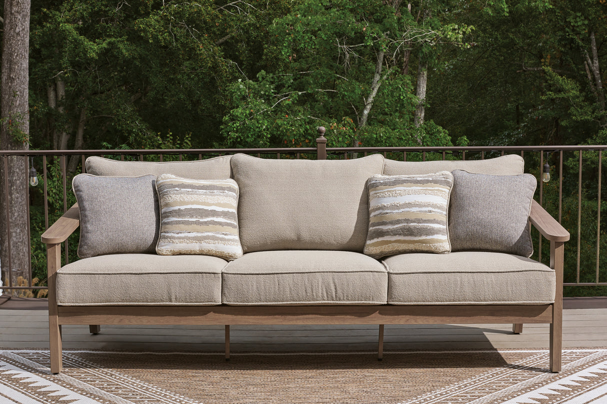 Harmony Headlands Outdoor Sofa and Loveseat with Coffee Table in Natural/Gray from Ashley Furniture - Luna Furniture
