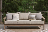 Harmony Headlands Outdoor Sofa and Loveseat with Coffee Table in Natural/Gray from Ashley Furniture - Luna Furniture