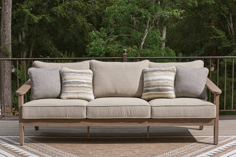 Harmony Headlands Outdoor Sofa and Loveseat with Coffee Table in Natural/Gray from Ashley Furniture - Luna Furniture