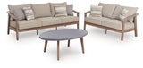 Harmony Headlands Outdoor Sofa and Loveseat with Coffee Table in Natural/Gray from Ashley Furniture - Luna Furniture