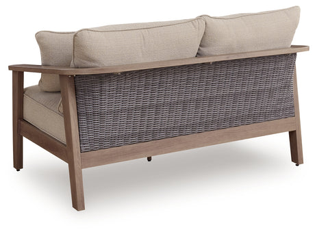 Harmony Headlands Outdoor Sofa and Loveseat with Coffee Table in Natural/Gray from Ashley Furniture - Luna Furniture