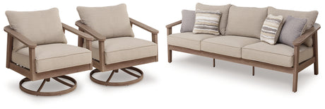 Harmony Headlands Outdoor Sofa with 2 Lounge Chairs in Natural/Gray from Ashley - Luna Furniture