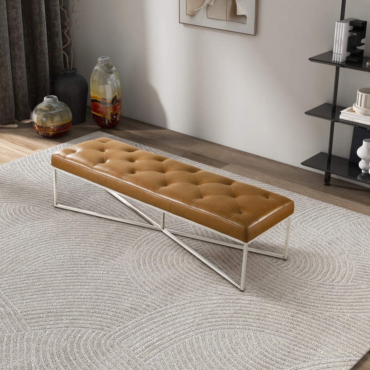 Harper Tan Leather Bench from Ashcroft Furniture - Luna Furniture