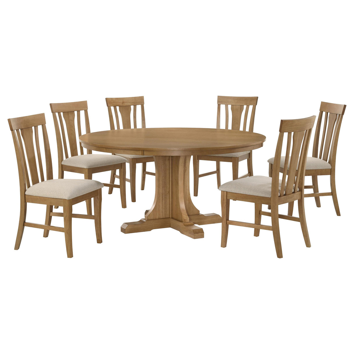 Hartville Natural Light Brown 7-Piece Round Dining Room Set from Coaster - Luna Furniture