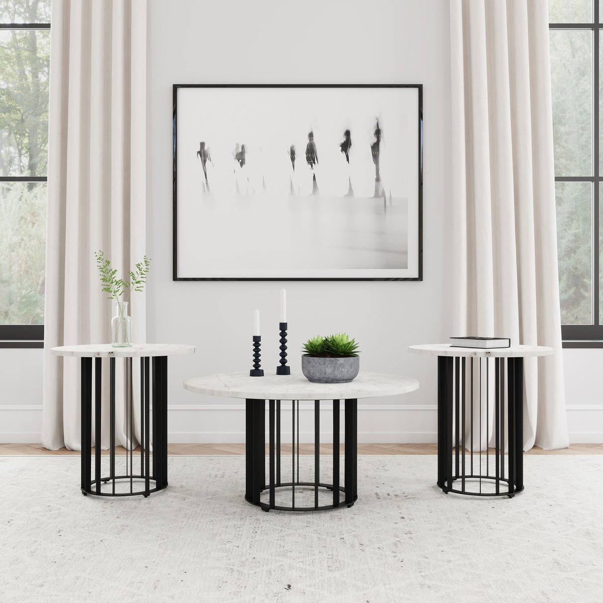 Haven Black 3-Piece Round Marble Coffee and End Table Set from Coaster - Luna Furniture