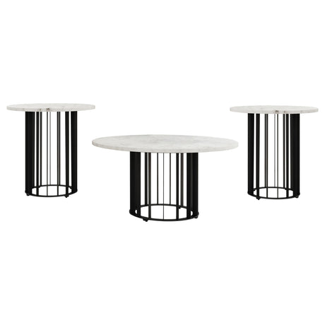 Haven Black 3-Piece Round Marble Coffee and End Table Set from Coaster - Luna Furniture