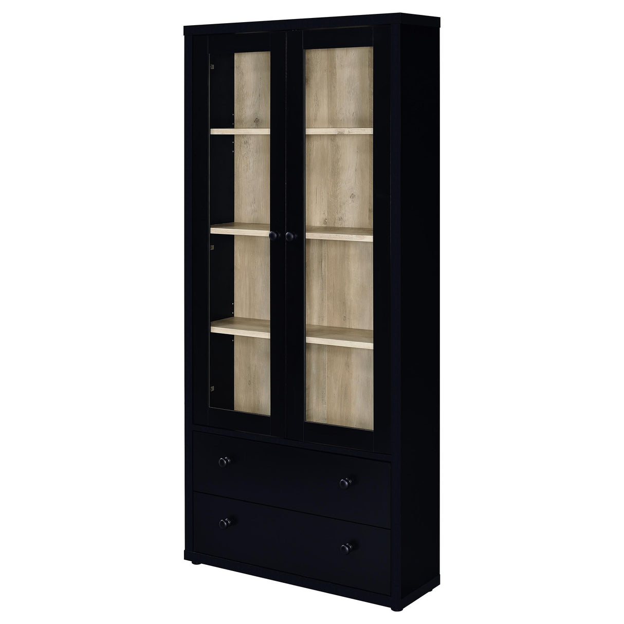 Hawthorne Black 4-Shelf Glass Door Tall Cabinet with Drawers from Coaster - Luna Furniture