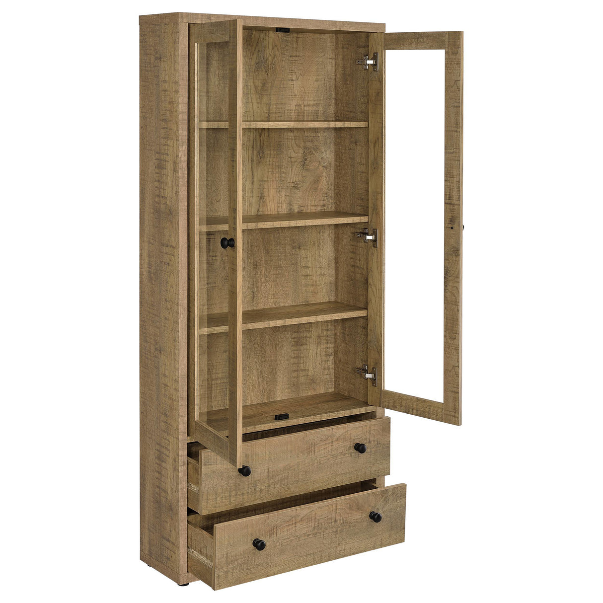 Hawthorne Mango 4-Shelf Glass Door Tall Cabinet with Drawers from Coaster - Luna Furniture