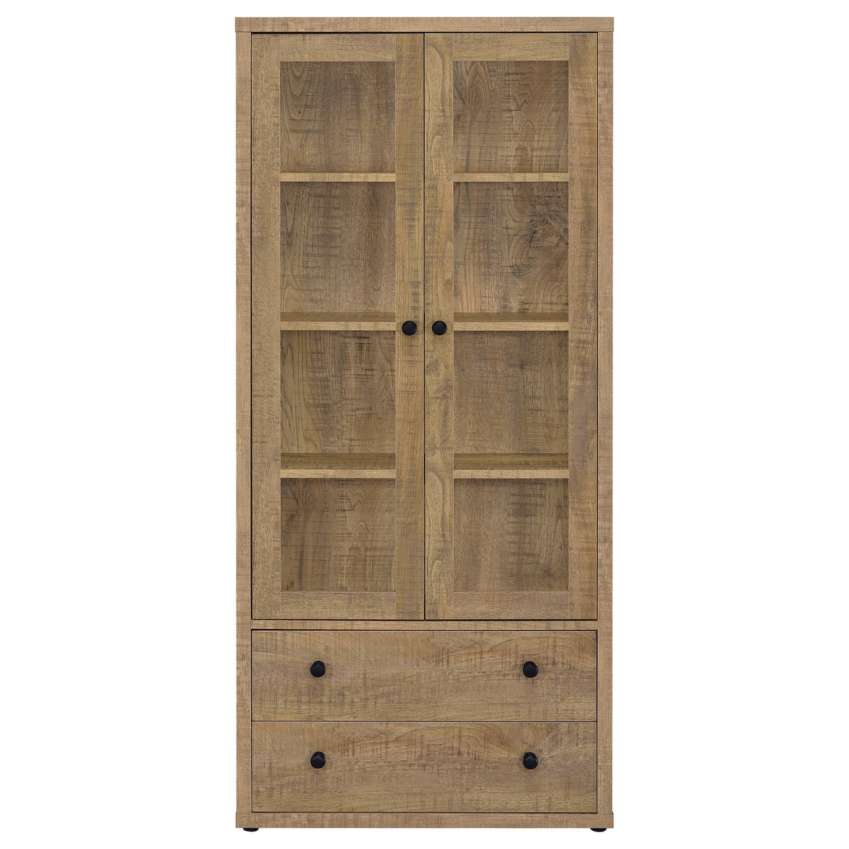 Hawthorne Mango 4-Shelf Glass Door Tall Cabinet with Drawers from Coaster - Luna Furniture