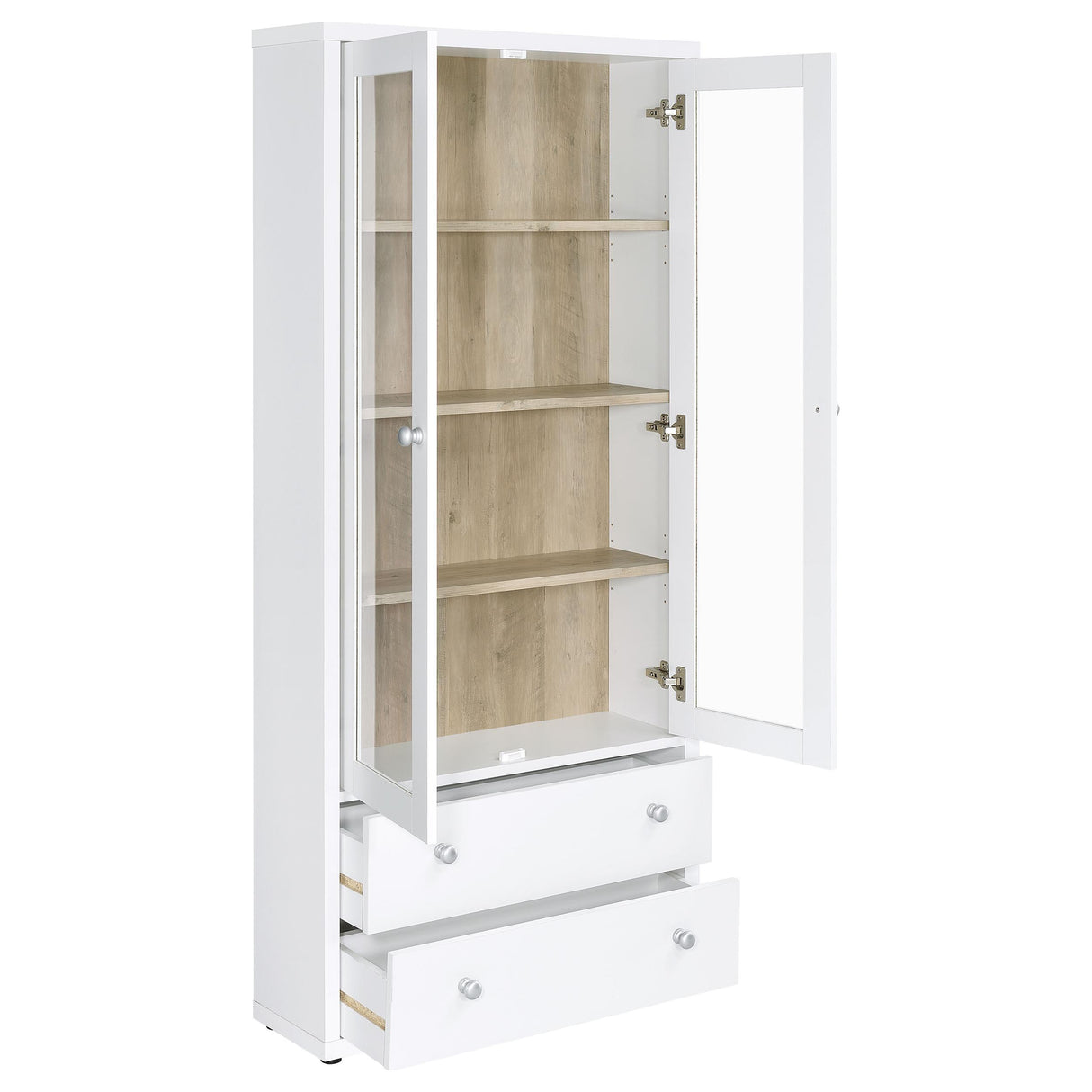 Hawthorne White 4-Shelf Glass Door Tall Cabinet with Drawers from Coaster - Luna Furniture