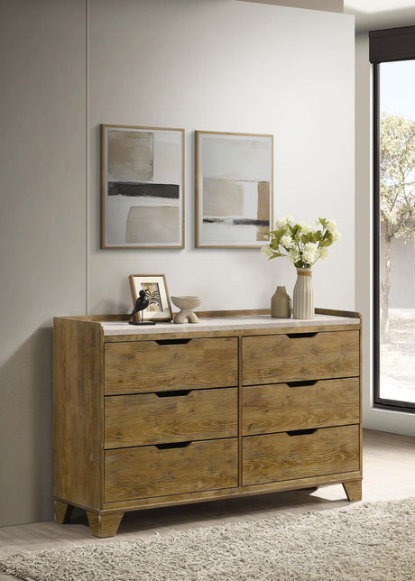 Henderson Medium Oak 6-Drawer Bedroom Dresser Cabinet from Coaster - Luna Furniture