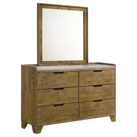 Henderson Medium Oak 6-Drawer Bedroom Dresser with Mirror from Coaster - Luna Furniture