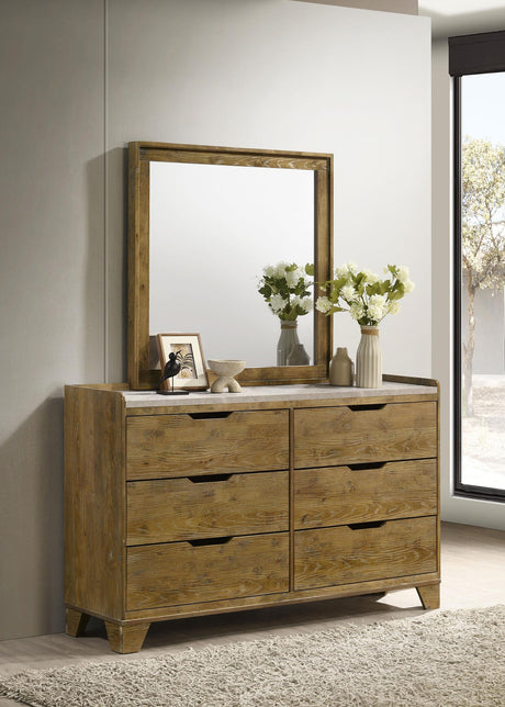 Henderson Medium Oak 6-Drawer Bedroom Dresser with Mirror from Coaster - Luna Furniture