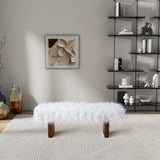 Henley White Khaki Fur Bench from Midinmod - Luna Furniture
