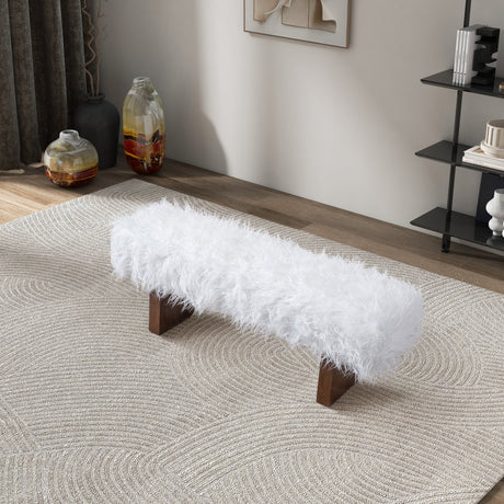 Henley White Khaki Fur Bench from Midinmod - Luna Furniture
