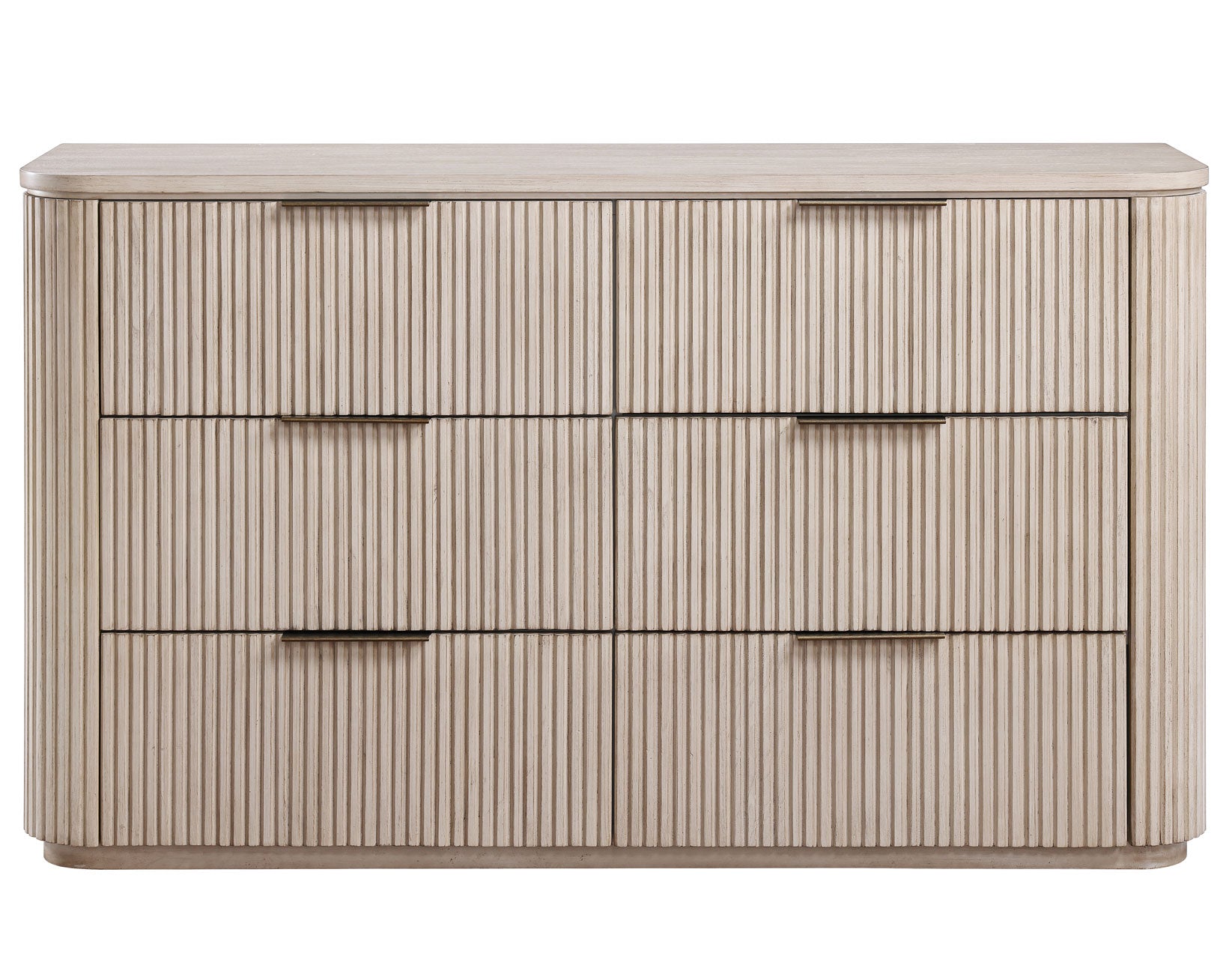 Henry 65″ 6-Drawer Reeded Dresser and Mirror, Tan Finish