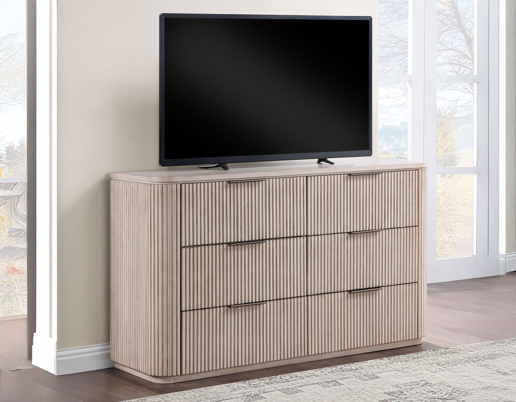 Henry 65″ 6-Drawer Reeded Dresser, Tan Finish – Luna Furniture
