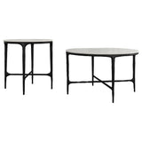 Hermas White and Black 2-Piece Round Marble Coffee and End Table Set from Coaster - Luna Furniture