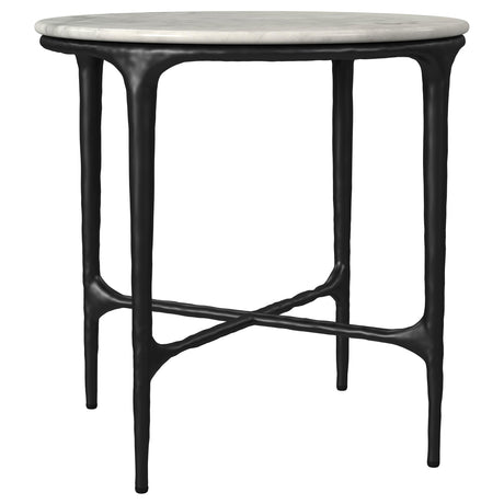 Hermas White Round Genuine Marble Top Metal End Table from Coaster - Luna Furniture