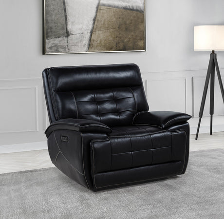 Hewitt Black Leather Upholstered Dual Power Recliner Chair from Coaster - Luna Furniture