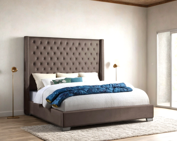 Tykocin Mocha Diamond Tufted Queen Bed