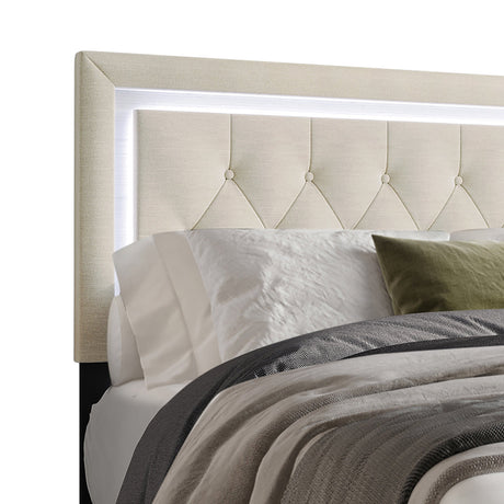 Betty Cream LED Full Upholstered Platform Bed from Happy Homes - Luna Furniture