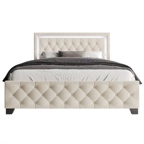 Betty Cream LED Full Upholstered Platform Bed from Happy Homes - Luna Furniture