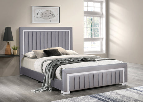 Goodline Gray Velvet Upholstered Queen Bed from Happy Homes - Luna Furniture