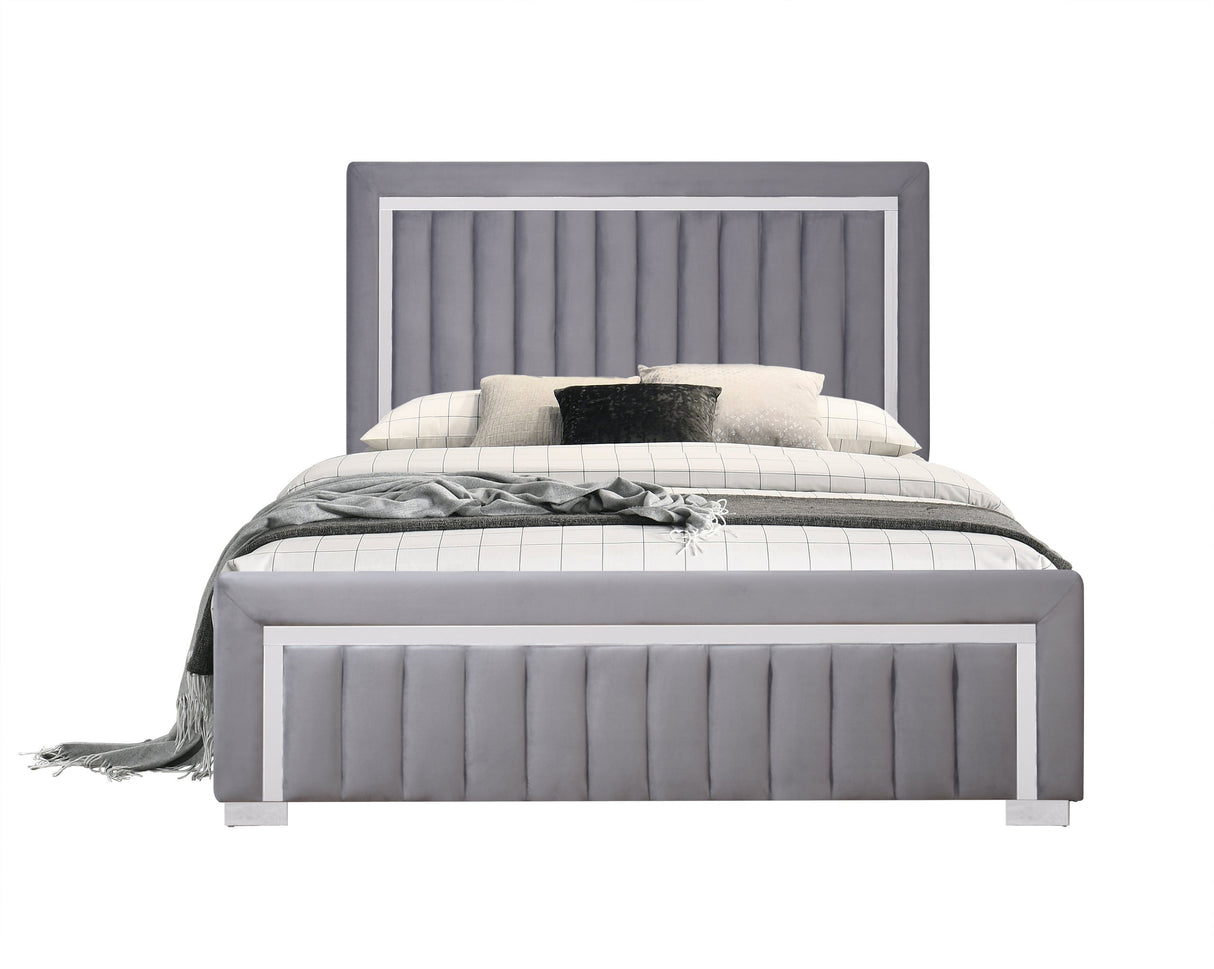 Goodline Gray Velvet Upholstered Queen Bed from Happy Homes - Luna Furniture
