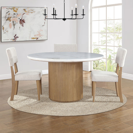 Colvin Toffee 52″ Round White Marble Top Dining Table from Steve Silver - Luna Furniture