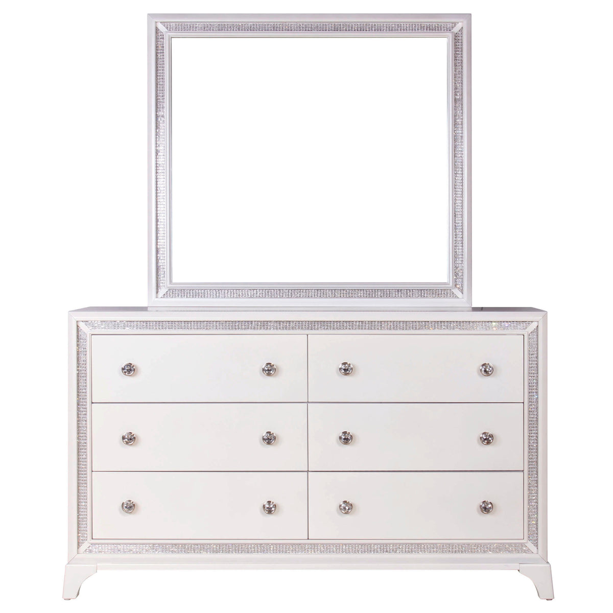 Cassie Illuminating Glam Dresser and Mirror, Shimmering Pearl Finish from Steve Silver - Luna Furniture