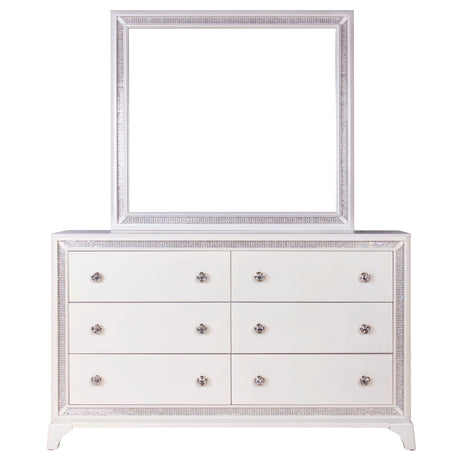 Cassie Illuminating Glam Dresser and Mirror, Shimmering Pearl Finish from Steve Silver - Luna Furniture
