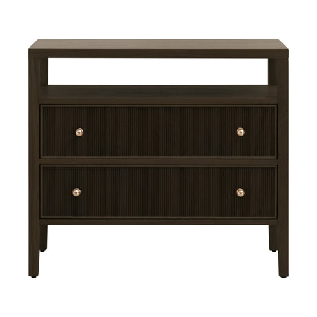 Highland Open Shelf 2-Drawer Nightstand in Dutch Brown Oak, Polished Brass from Essentials For Living - Luna Furniture