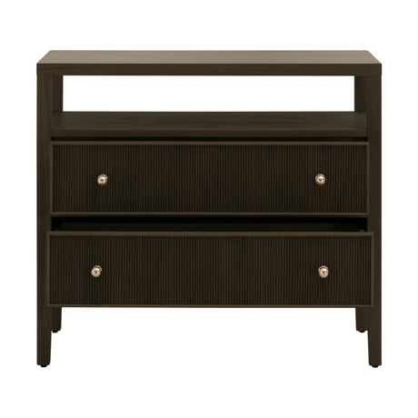 Highland Open Shelf 2-Drawer Nightstand in Dutch Brown Oak, Polished Brass from Essentials For Living - Luna Furniture
