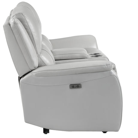 Alexandria Stone Top-Grain Leather Power Reclining Console Loveseat from Steve Silver - Luna Furniture