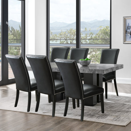 Camila Black 7-Piece Rectangle Gray Marble Top Dining Set from Steve Silver - Luna Furniture