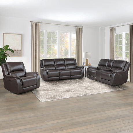 Alexandria Chocolate 3-Piece Top-Grain Leather Power Reclining Living Room Set from Steve Silver - Luna Furniture