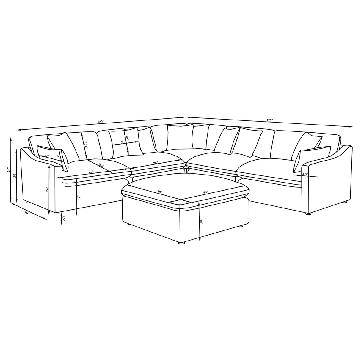 Hobson Charcoal 5-Piece Upholstered Modular Sectional with Ottoman from Coaster - Luna Furniture