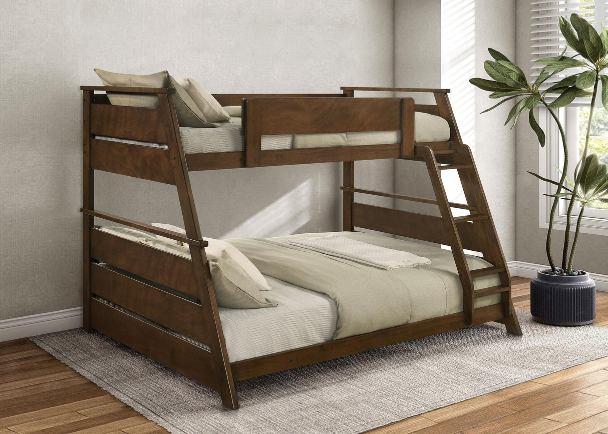 Holden Walnut Wood Veneer Twin Over Full Bunk Bed from Coaster - Luna Furniture